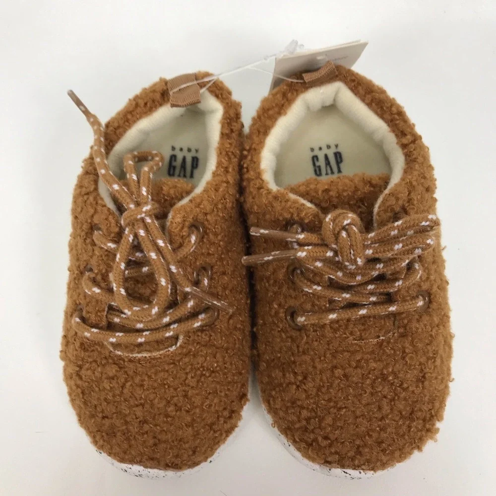 Baby Gap Fuzzy Sneakers Shoes Sherpa Brown Lisa Size 5 18 To‎ 24 Months